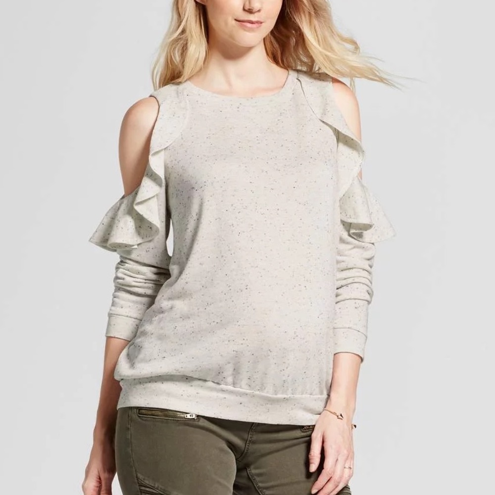 Isabel Maternity Cold Shoulder Sweater Ruffle M